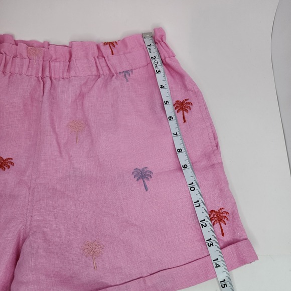Farm Rio Anthropologie Linen Shorts Women's Small Embroidered Palm Trees Pink‎ - Picture 3 of 7